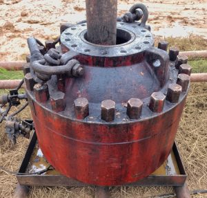 Closeup of annular bop prevention used on drilling rigs